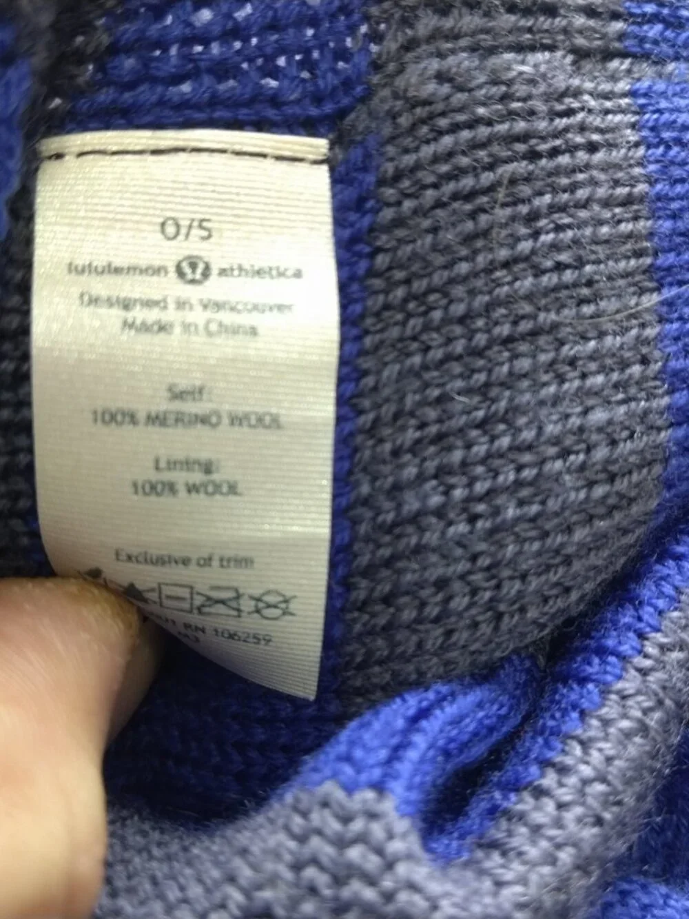 Lululemon Blissed Out Merino Wool Circle Scarf Black Grape Pigment Blue Stripe